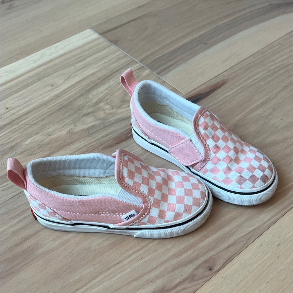 Vans Kids Pink and White Checkered Slip-On Sneakers